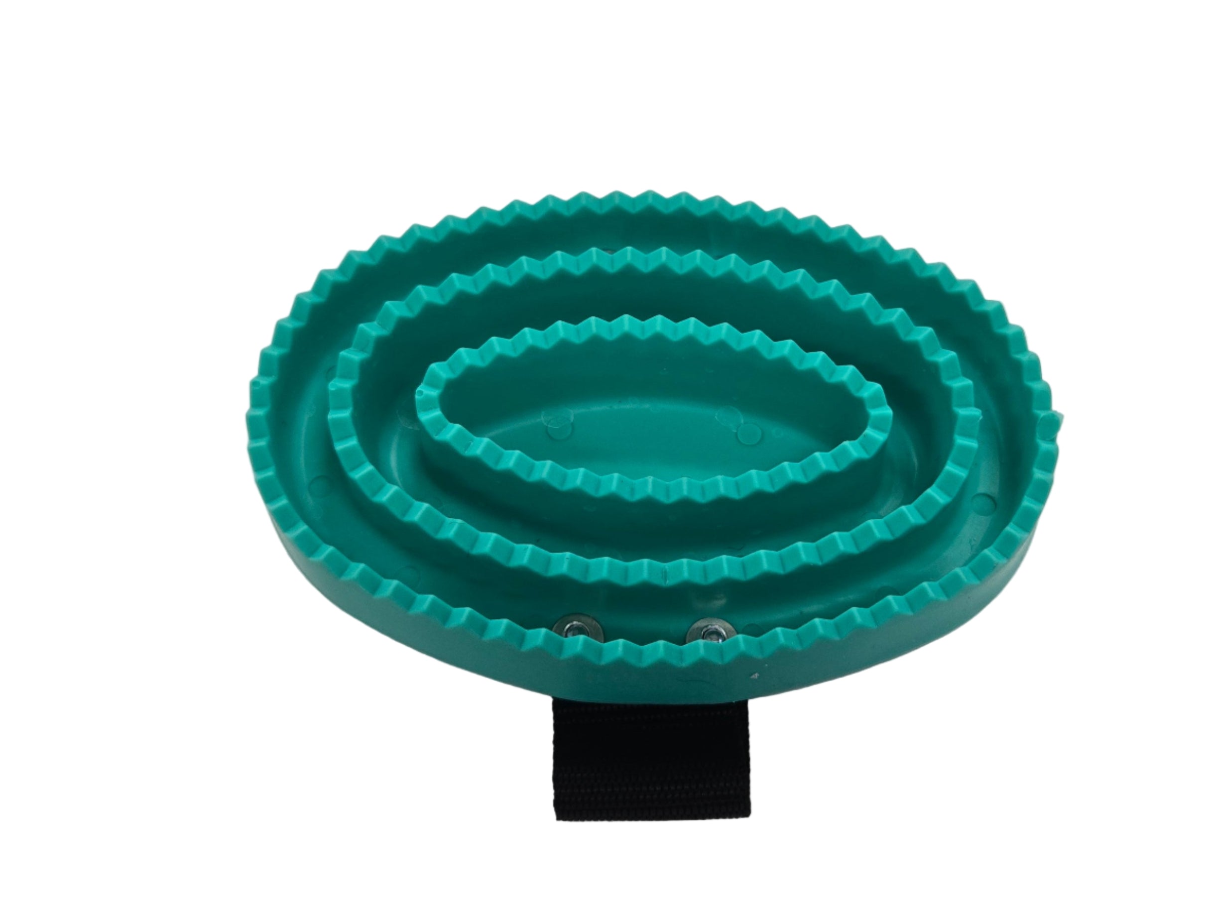 Teal textured object on a white surface